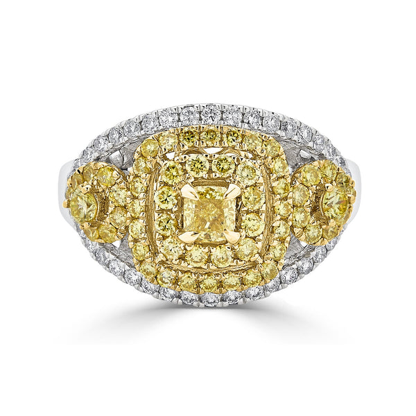 0.30Tct Yellow Diamond Ring With 1.20Tct Diamonds Set In 18Kt Two Tone Gold