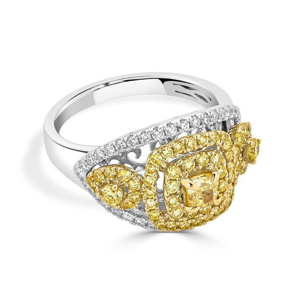 0.30Tct Yellow Diamond Ring With 1.20Tct Diamonds Set In 18Kt Two Tone Gold