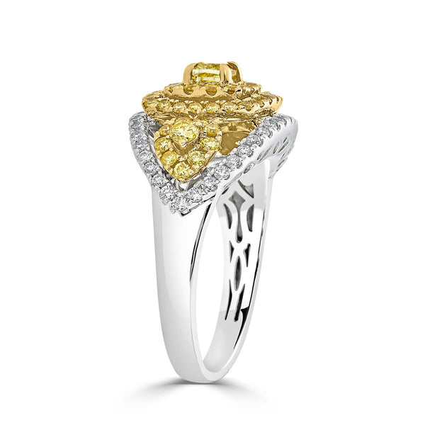 0.30Tct Yellow Diamond Ring With 1.20Tct Diamonds Set In 18Kt Two Tone Gold