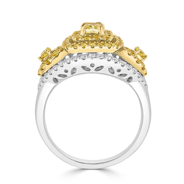 0.30Tct Yellow Diamond Ring With 1.20Tct Diamonds Set In 18Kt Two Tone Gold