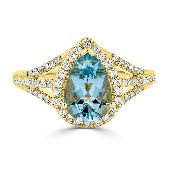 1.35Ct Aquamarine Ring With 0.32Tct Diamonds Set In 14Kt Yellow Gold