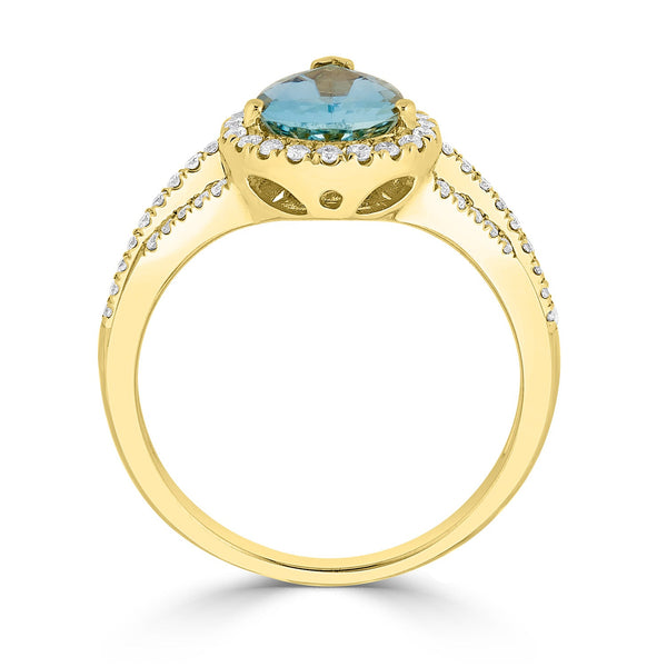 1.35Ct Aquamarine Ring With 0.32Tct Diamonds Set In 14Kt Yellow Gold