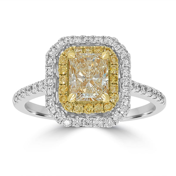 1.02ct  Yellow Diamond Rings with 0.51tct Diamond set in 18K Two Tone Gold