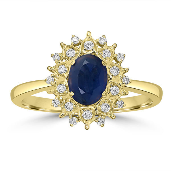 0.96ct Sapphire Rings with 0.15tct Diamond set in 18K Yellow Gold