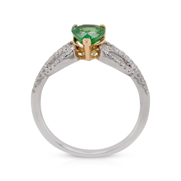 1.10Ct Tsavorite Ring With Designer 0.24Tct Diamond 14Kt Two Tone Gold Band