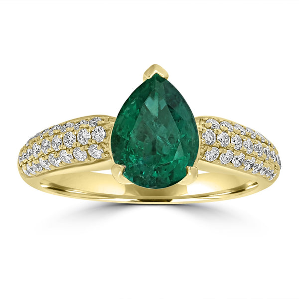 1.74ct   Emerald Rings with 0.38tct Diamond set in 14K Yellow Gold