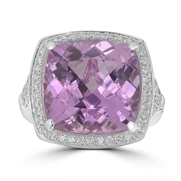 15.51ct  Kunzite Rings with 0.55tct Diamond set in 18K White Gold