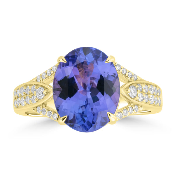 3.49ct Tanzanite Rings with 0.25tct Diamond set in 18K Yellow Gold