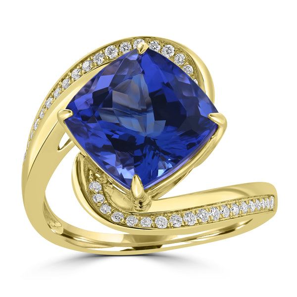 5.502ct Tanzanite Rings with 0.168tct Diamond set in 18K Yellow Gold