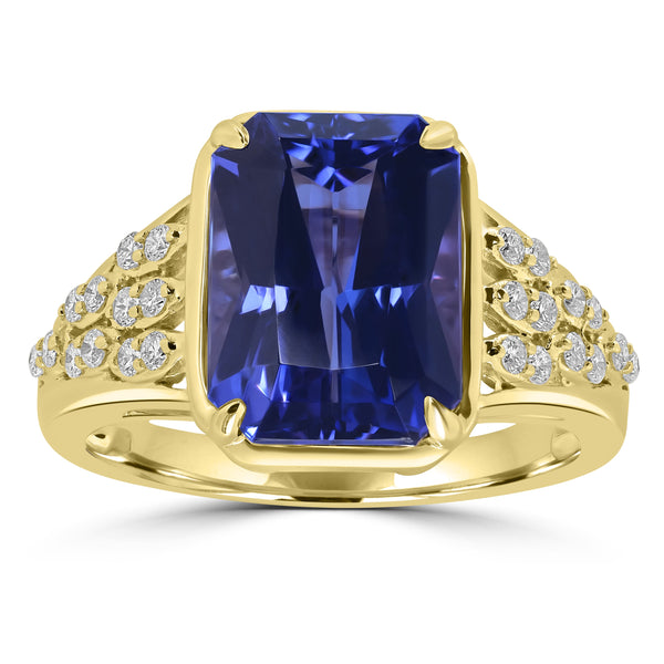 4.903ct Tanzanite Rings with 0.256tct Diamond set in 18K Yellow Gold