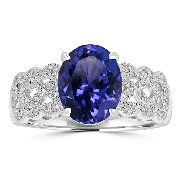 3.165ct Tanzanite Rings with 0.175tct Diamond set in 18K White Gold