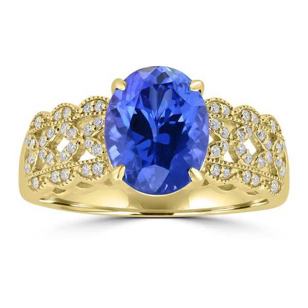 3.045ct Tanzanite Rings with 0.167tct Diamond set in 18K Yellow Gold