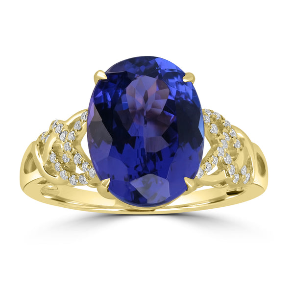 5.187ct Tanzanite Rings with 0.13tct Diamond set in 18K Yellow Gold