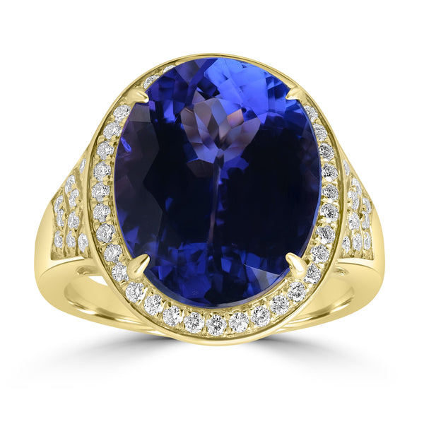 8.636ct Tanzanite Rings with 0.393tct Diamond set in 18K Yellow Gold