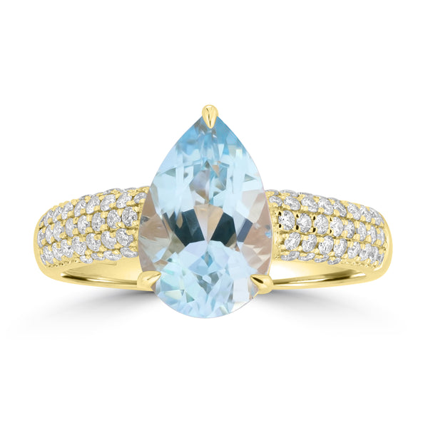 2.29ct Aquamarine Rings with 0.34tct Diamond set in 18K Yellow Gold