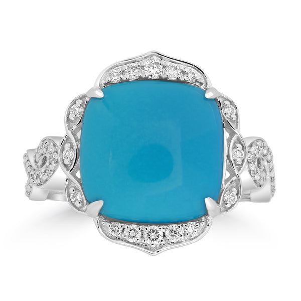 5.10ct Turquoise Rings with 0.29tct Diamond set in 18K White Gold