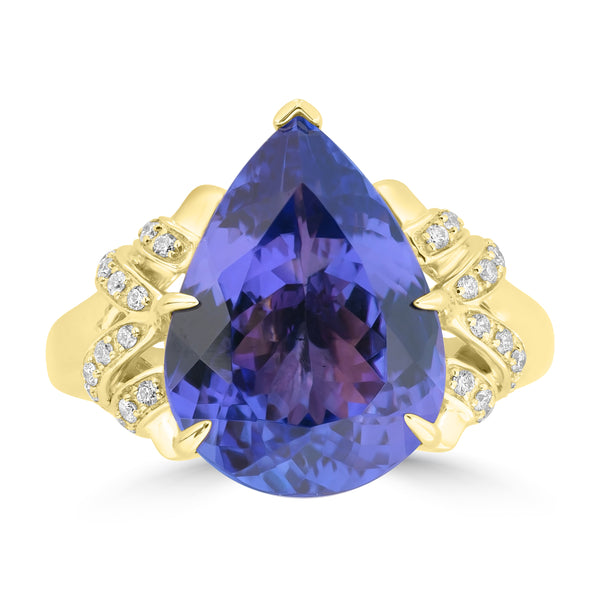 7.22ct Tanzanite Rings with 0.154tct Diamond set in 18K Yellow Gold