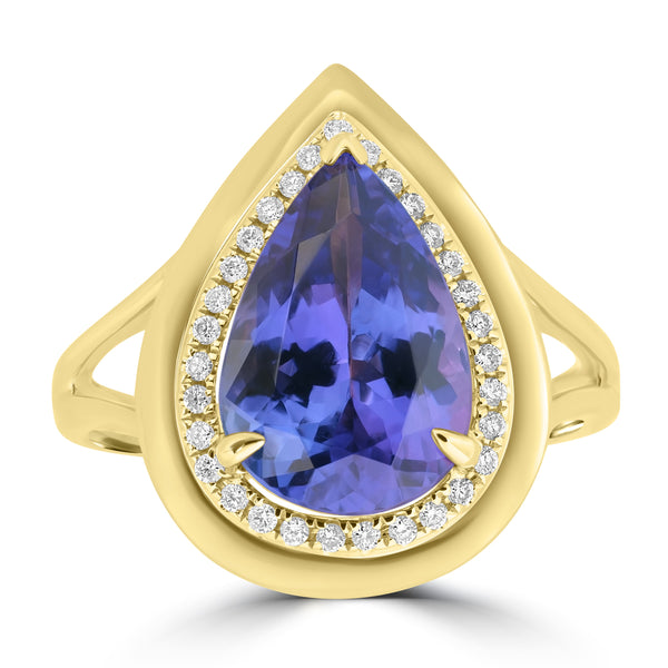 3.66ct Tanzanite Rings with 0.14tct Diamond set in 18K Yellow Gold