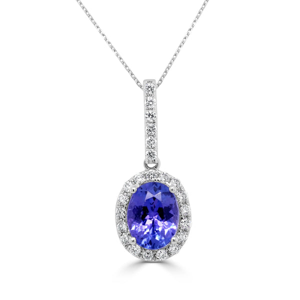 1.72ct Tanzanite Pendant with 0.28tct Diamonds set in 14K White Gold