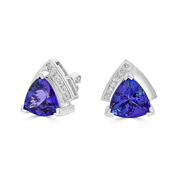 9.28tct Tanzanite Stud Earrings with 0.33tct diamonds set in 14K white gold