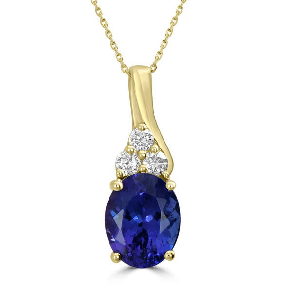 2.79ct Tanzanite Pendants with 0.18tct Diamond set in 14K Yellow Gold