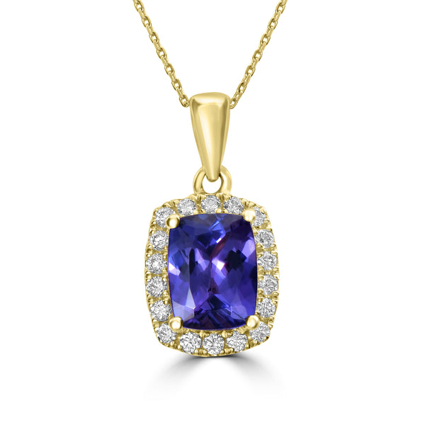 1.8ct Tanzanite Pendants with 0.22tct Diamond set in 14K Yellow Gold