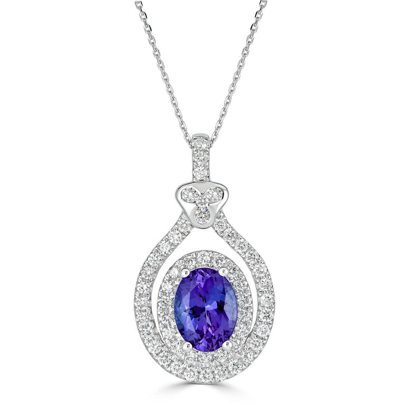 1.49ct Tanzanite Pendant with 0.52tct diamonds set in 14K white gold