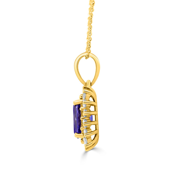 1.55ct Tanzanite Pendant with 0.33tct Diamonds set in 14K Yellow Gold