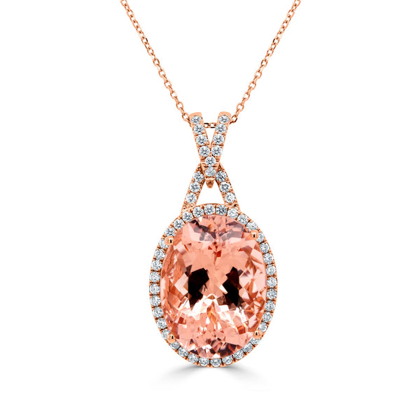 18.55ct Morganite Pendant with 0.76tct Diamonds set in 14K Rose Gold