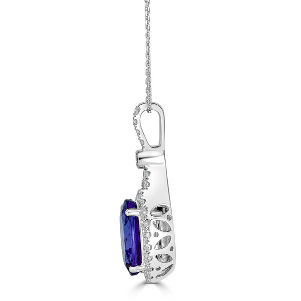 3.54ct Tanzanite Pendant with 0.40tct diamonds set in 14K white gold