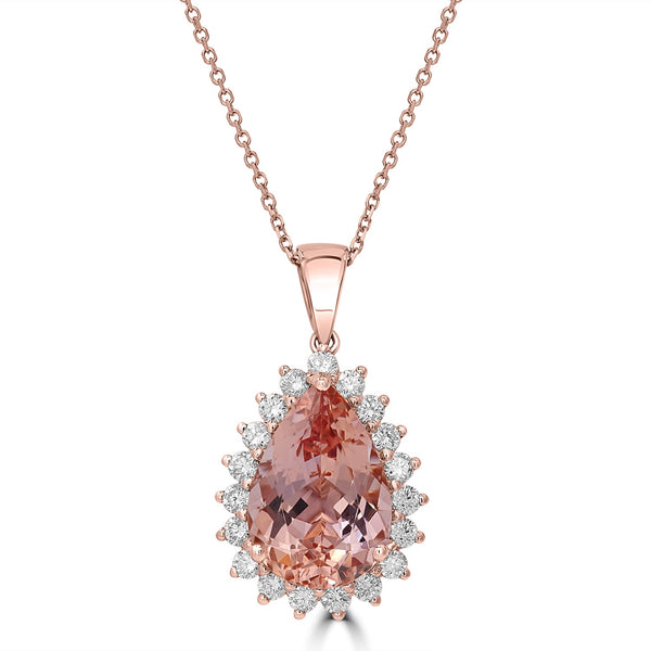 6.17ct  Morganite Pendants with 0.8tct Diamond set in 14K Rose Gold