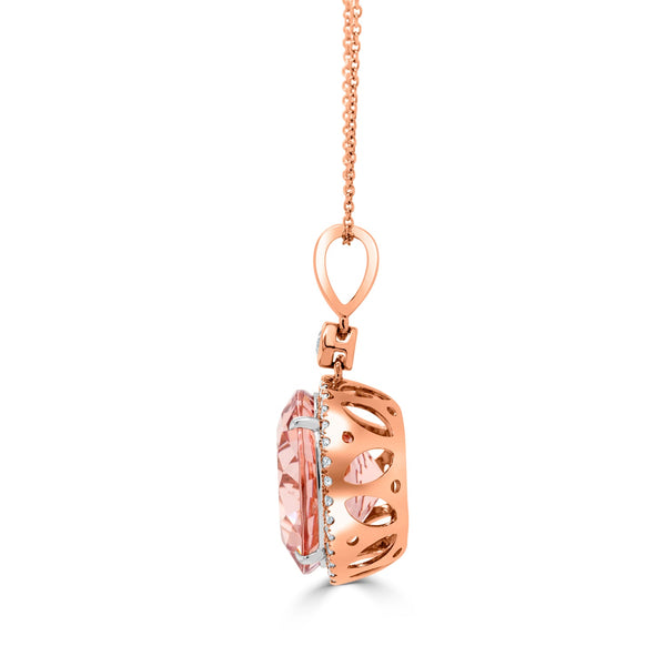 18.8ct Morganite Pendant with 0.73tct Diamonds set in 14K Two Tone Gold