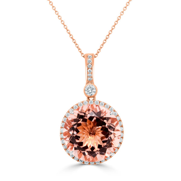 18.8ct Morganite Pendant with 0.73tct Diamonds set in 14K Two Tone Gold