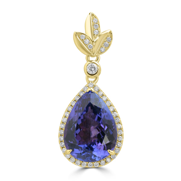 6.99ct Tanzanite Pendants with 0.221tct Diamond set in 18K Yellow Gold