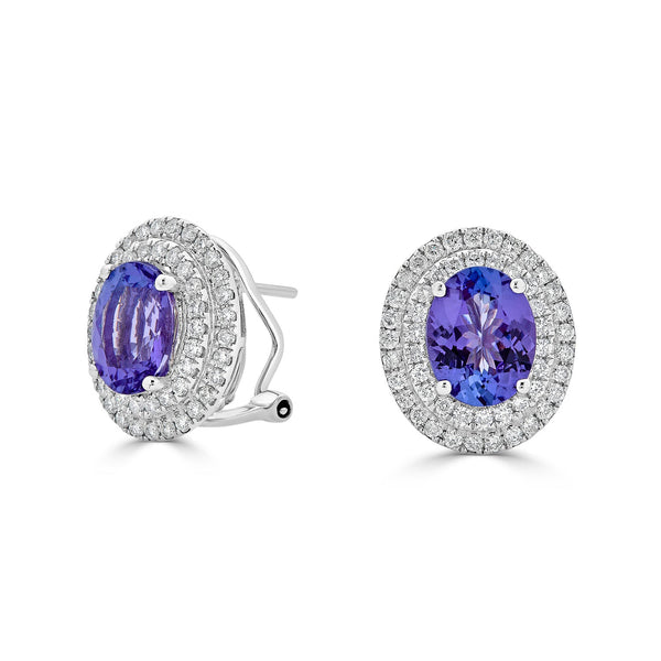 4.60tct Tanzanite Stud Earrings with 1.03tct diamonds set in 14K white gold