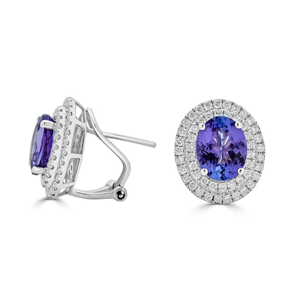 4.60tct Tanzanite Stud Earrings with 1.03tct diamonds set in 14K white gold