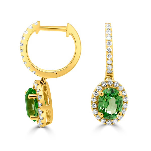 3.05tct Tsavorite Earring with 0.53tct Diamonds set in 14K Yellow Gold