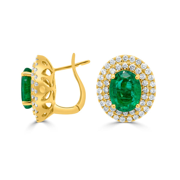 3.16tct Emerald Earring with 0.91tct Diamonds set in 14K Yellow Gold