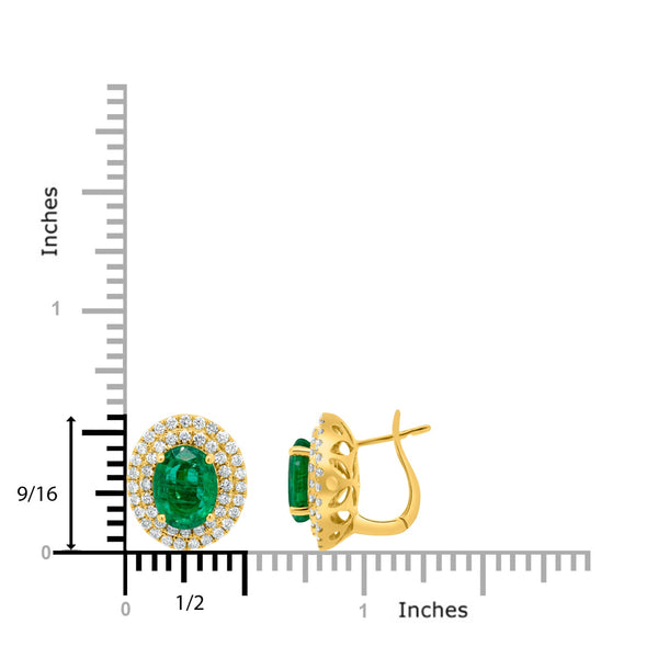 3.16tct Emerald Earring with 0.91tct Diamonds set in 14K Yellow Gold