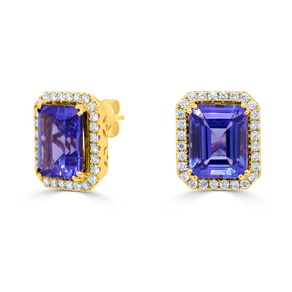 6.86tct Tanzanite Earring with 0.52tct Diamonds set in 14K Yellow Gold