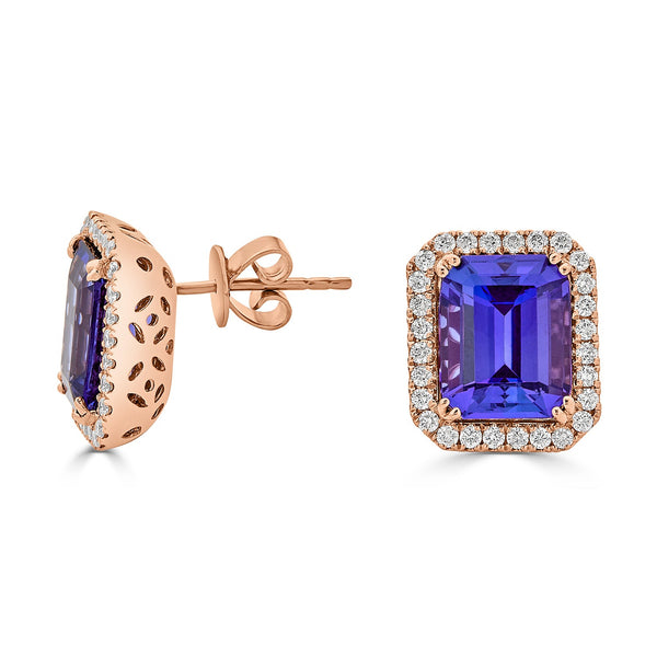 6.19tct Tanzanite Stud Earrings with 0.52tct diamonds set in 14K rose gold