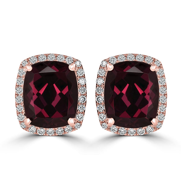 10.07tct Rhodolite Garnet Earring with 0.48tct Diamonds set in 14K Rose Gold