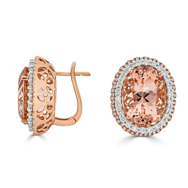 26.64tct Morganite Stud Earrings with 2.03tct diamonds set in 14K rose gold