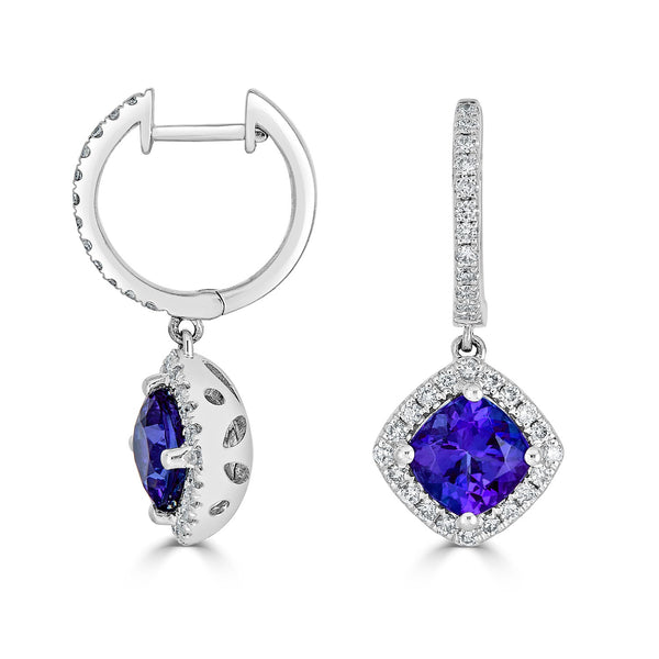 3.20tct Tanzanite Earrings with 0.67tct diamonds set in 14K white gold