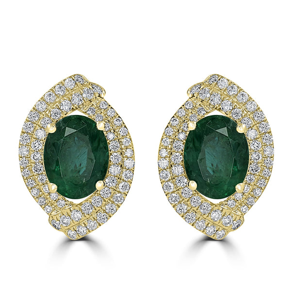 3.98tct Emerald Earring with 0.76tct Diamonds set in 14K Yellow Gold