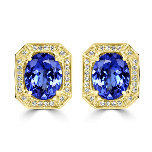 6.48tct Tanzanite Earring with 0.35tct Diamonds set in 14K Yellow Gold