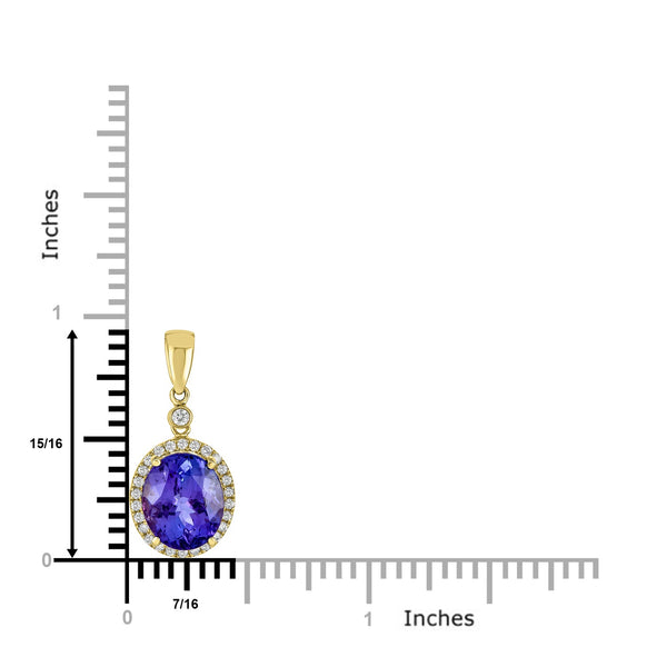 3.86ct Tanzanite Pendant with 0.18tct diamonds set in 14K yellow gold