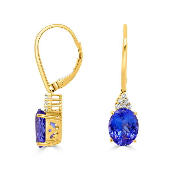 6.4tct Tanzanite Earring with 0.18tct Diamonds set in 14K Yellow Gold