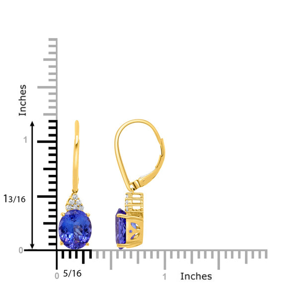 6.4tct Tanzanite Earring with 0.18tct Diamonds set in 14K Yellow Gold