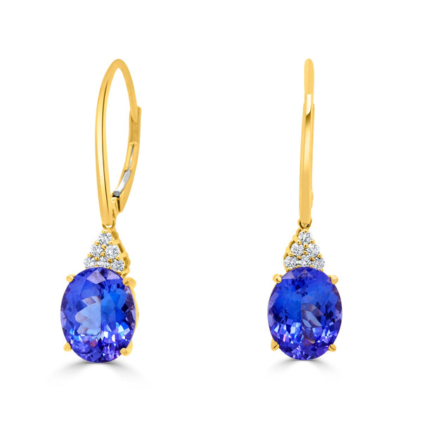 6.4tct Tanzanite Earring with 0.18tct Diamonds set in 14K Yellow Gold